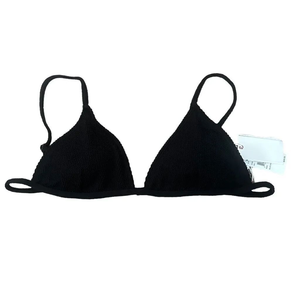 NWT Good American Black Fits Perfect Triangle Bikini Textured Swim Top